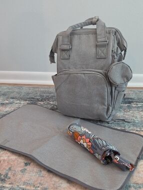 New! Grey Live-In-Style Multi-Pocket Backpack with Changing Mat